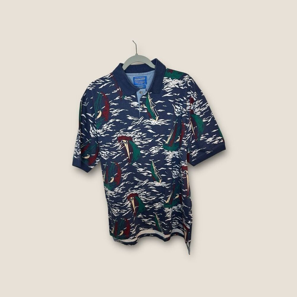 Pendleton Polo Men’s Button Front Shirt Blue Sailboat‎ Preppy Size Large